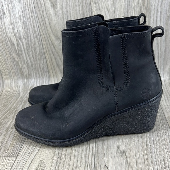 Timberland Amston Chelsea Pull On Leather Black Wedge Boots Women - Picture 4 of 10